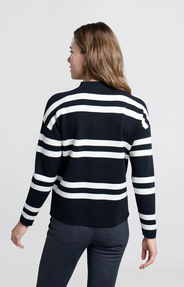 Block Stripe Mock Neck Sweater