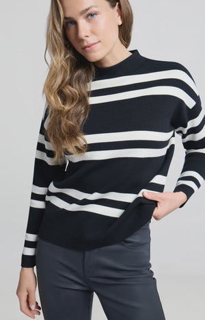 Block Stripe Mock Neck Sweater